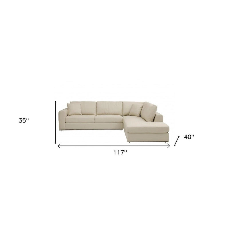 Canapé d'angle inclinable en cuir italien beige HomeRoots, deux pièces - 117