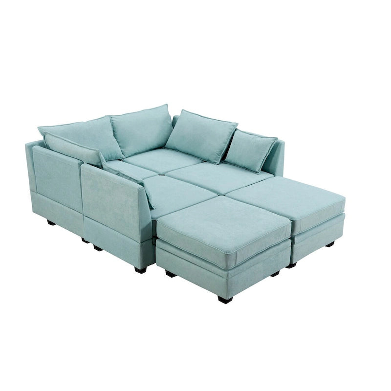 Canapé d'angle modulaire moderne en forme de U, canapé-lit convertible avec méridienne réversible pour salon, siège de rangement, 6 pièces