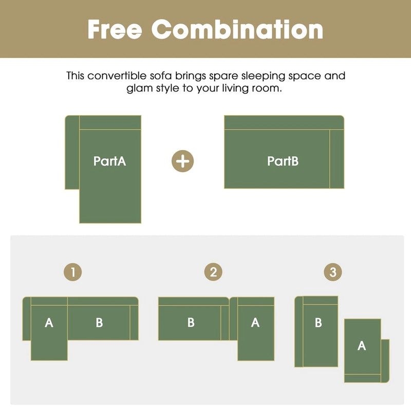 Canapé d'angle modulable en forme de L 109 x 68 cm, canapé-lit rembourré, combinaison libre