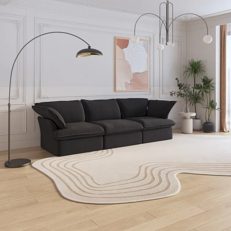 Grand canapé d'angle en L 4 pièces, canapés modernes recouverts de lin