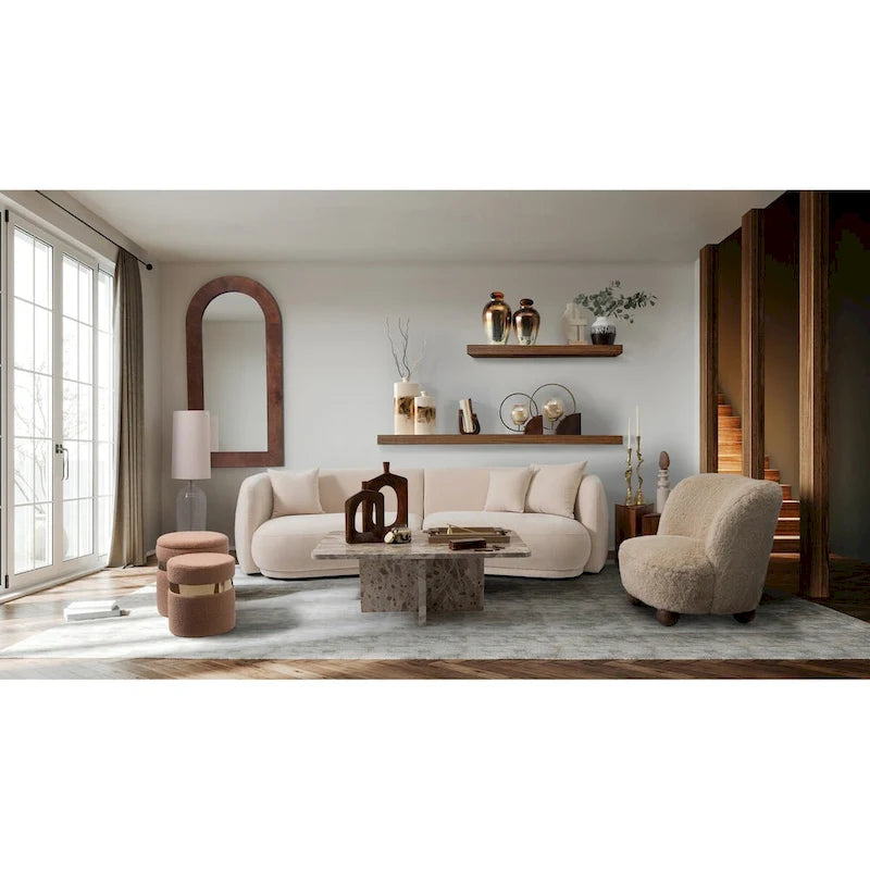 Canapé rectangulaire incurvé 4 places Sagebrook Home, style moderne neutre - 117 x 49 x 31