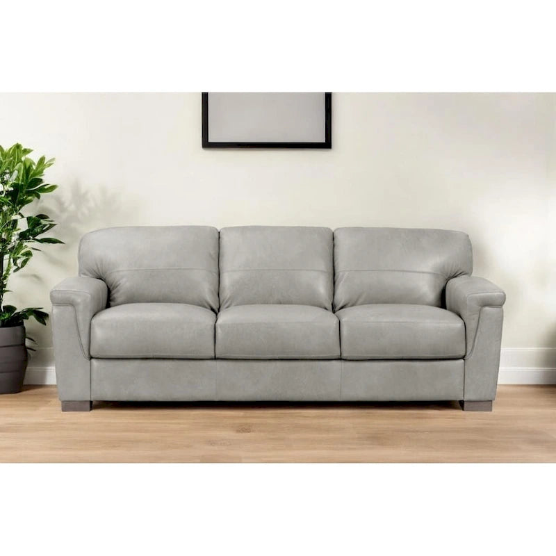 HomeRoots 91 Gray Leather Sofa With Black Legs - 91