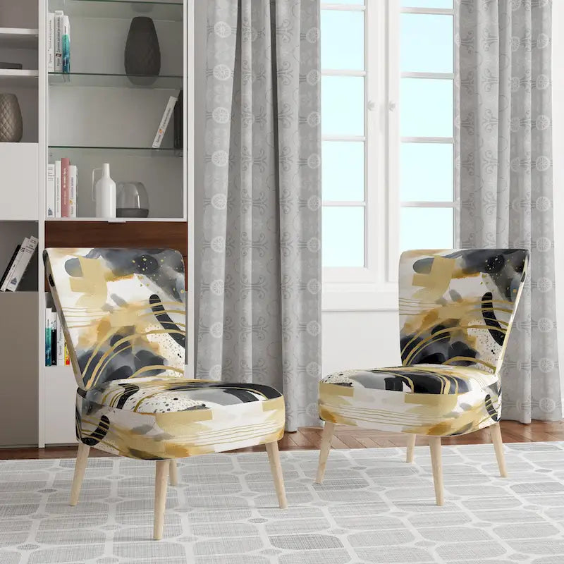 Fauteuil d'appoint et fauteuil moderne Designart Pastel Abstract With Blue Black &amp; Gold Spots III à motifs fractals.
