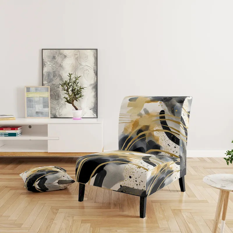Fauteuil d'appoint et fauteuil moderne Designart Pastel Abstract With Blue Black &amp; Gold Spots III à motifs fractals.