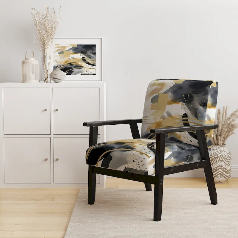Fauteuil d'appoint et fauteuil moderne Designart Pastel Abstract With Blue Black &amp; Gold Spots III à motifs fractals.