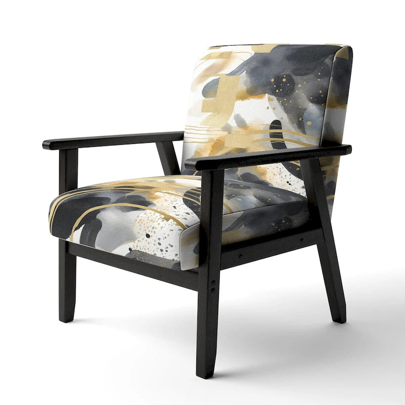 Fauteuil d'appoint et fauteuil moderne Designart Pastel Abstract With Blue Black &amp; Gold Spots III à motifs fractals.
