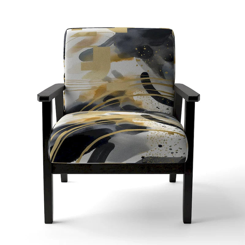 Fauteuil d'appoint et fauteuil moderne Designart Pastel Abstract With Blue Black &amp; Gold Spots III à motifs fractals.