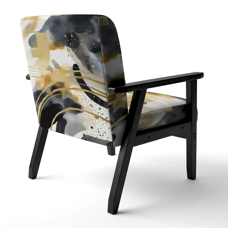 Fauteuil d'appoint et fauteuil moderne Designart Pastel Abstract With Blue Black &amp; Gold Spots III à motifs fractals.