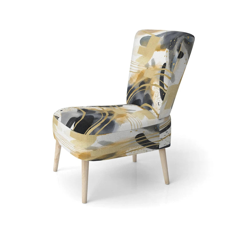 Fauteuil d'appoint et fauteuil moderne Designart Pastel Abstract With Blue Black &amp; Gold Spots III à motifs fractals.