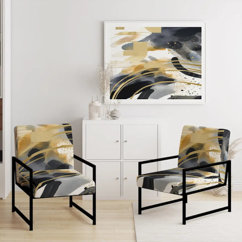 Fauteuil d'appoint et fauteuil moderne Designart Pastel Abstract With Blue Black &amp; Gold Spots III à motifs fractals.