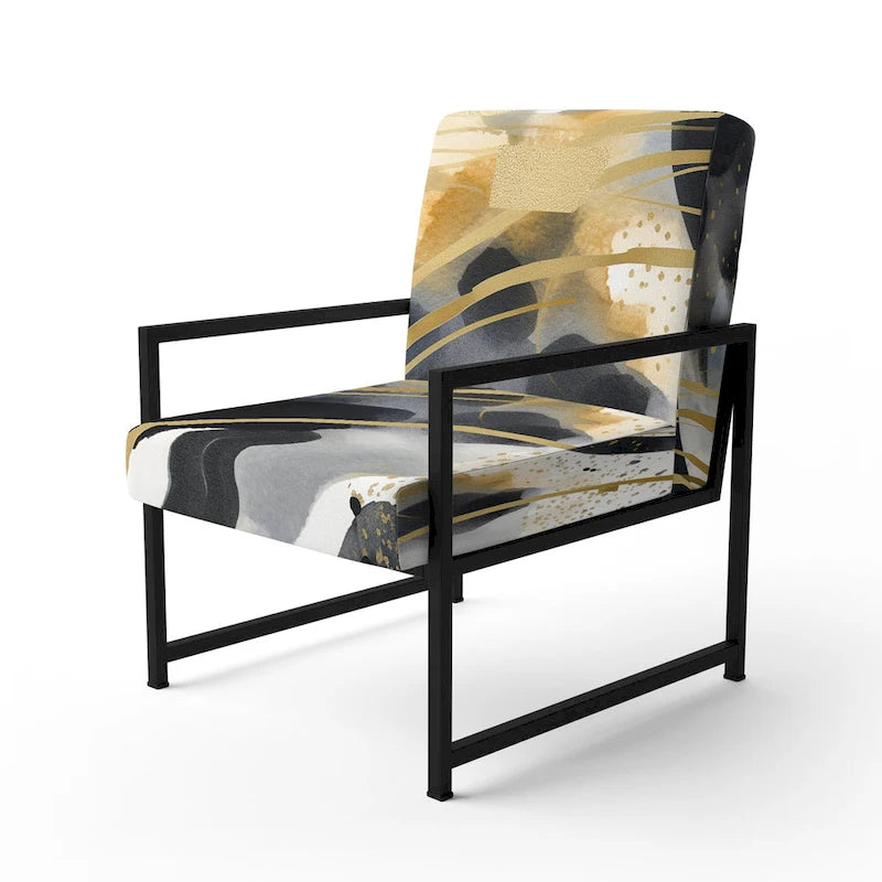 Fauteuil d'appoint et fauteuil moderne Designart Pastel Abstract With Blue Black &amp; Gold Spots III à motifs fractals.