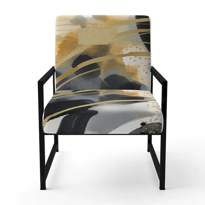 Fauteuil d'appoint et fauteuil moderne Designart Pastel Abstract With Blue Black &amp; Gold Spots III à motifs fractals.