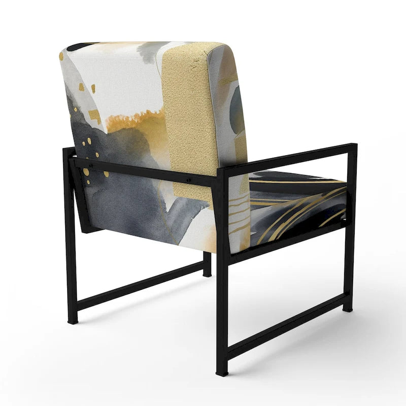 Fauteuil d'appoint et fauteuil moderne Designart Pastel Abstract With Blue Black &amp; Gold Spots III à motifs fractals.