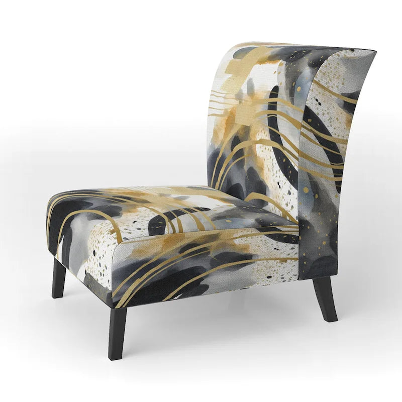 Fauteuil d'appoint et fauteuil moderne Designart Pastel Abstract With Blue Black &amp; Gold Spots III à motifs fractals.