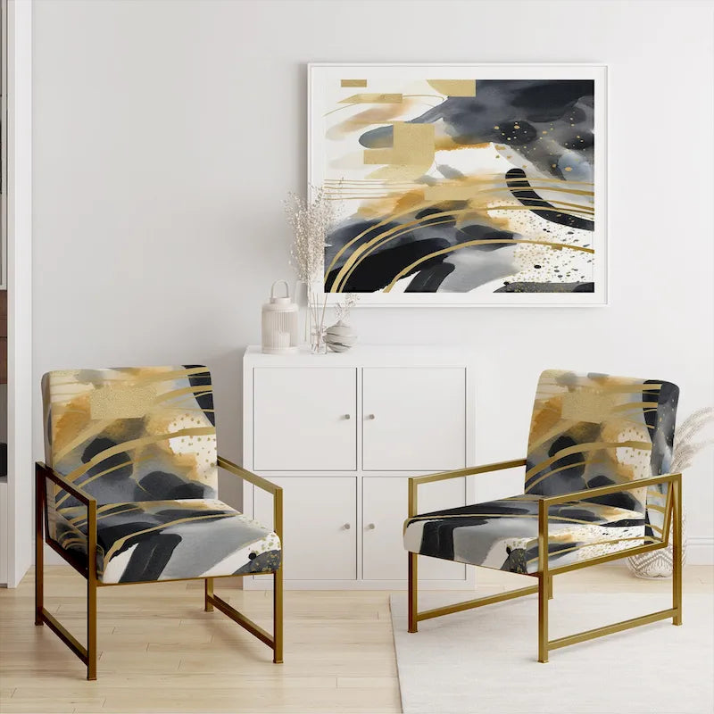 Fauteuil d'appoint et fauteuil moderne Designart Pastel Abstract With Blue Black &amp; Gold Spots III à motifs fractals.