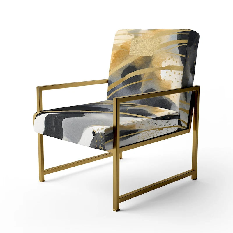 Fauteuil d'appoint et fauteuil moderne Designart Pastel Abstract With Blue Black &amp; Gold Spots III à motifs fractals.