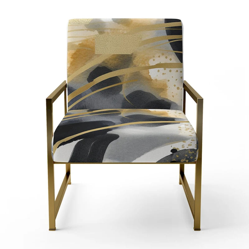 Fauteuil d'appoint et fauteuil moderne Designart Pastel Abstract With Blue Black &amp; Gold Spots III à motifs fractals.