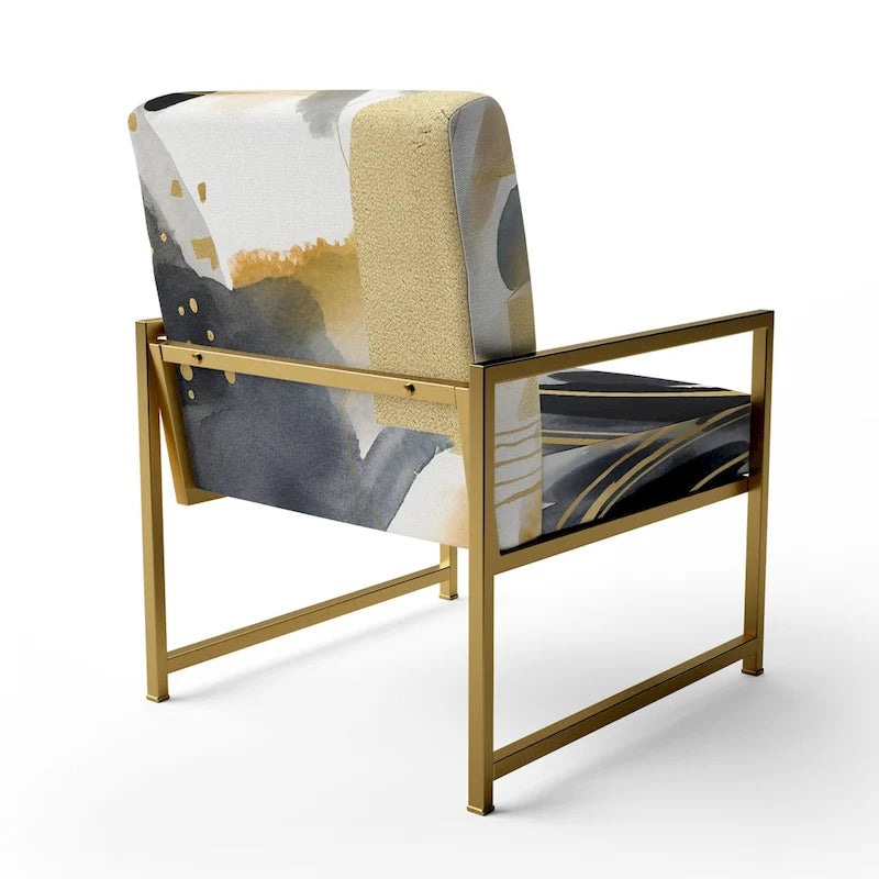 Fauteuil d'appoint et fauteuil moderne Designart Pastel Abstract With Blue Black &amp; Gold Spots III à motifs fractals.