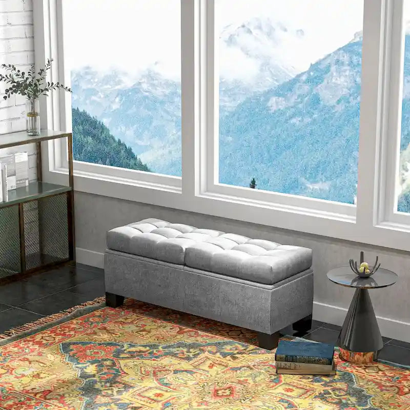 Banc de rangement capitonné avec charnières de sécurité