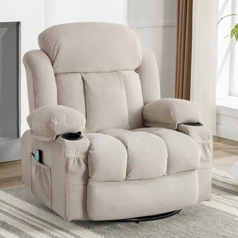 Fauteuil inclinable manuel chauffant et massant en velours à pois avec base pivotante à 360°