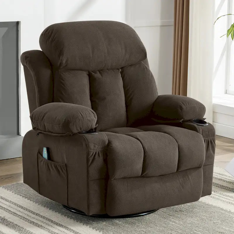 Fauteuil inclinable manuel chauffant et massant en velours à pois avec base pivotante à 360°