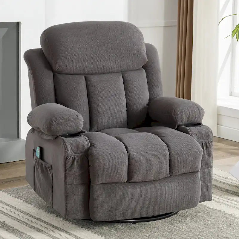 Fauteuil inclinable manuel chauffant et massant en velours à pois avec base pivotante à 360°