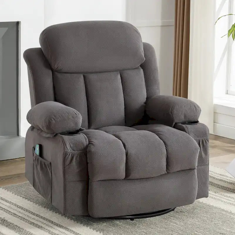 Fauteuil inclinable manuel chauffant et massant en velours à pois avec base pivotante à 360°