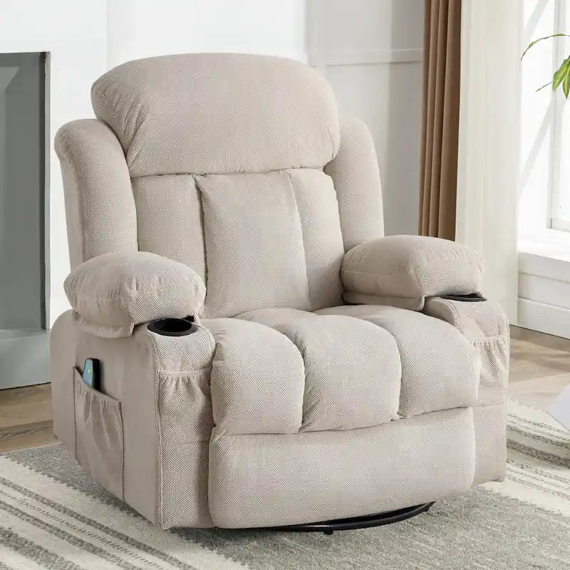 Fauteuil inclinable manuel chauffant et massant en velours à pois avec base pivotante à 360°
