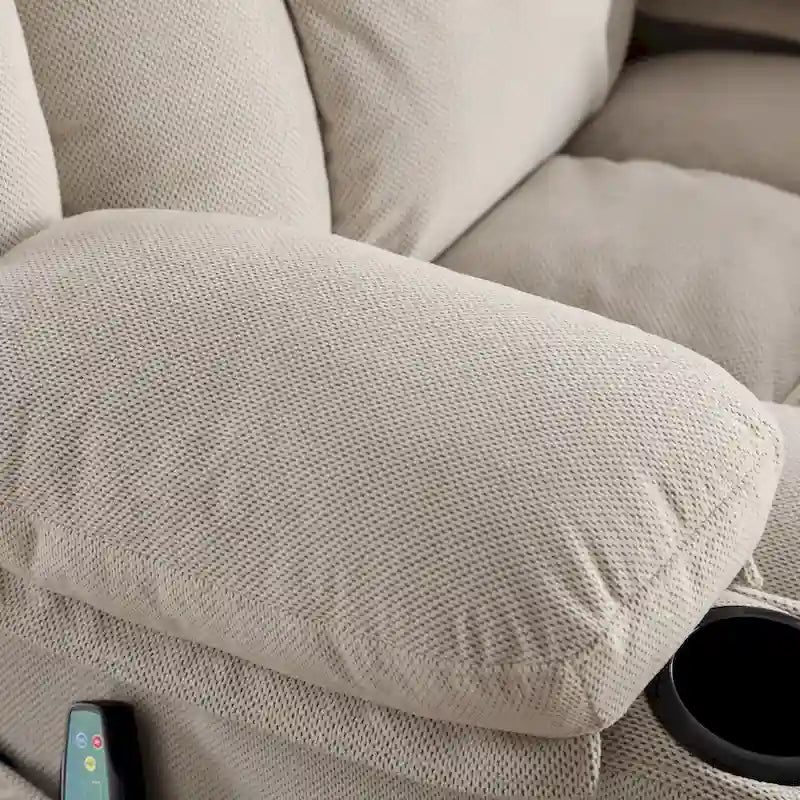 Fauteuil inclinable manuel chauffant et massant en velours à pois avec base pivotante à 360°