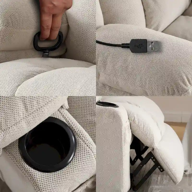 Fauteuil inclinable manuel chauffant et massant en velours à pois avec base pivotante à 360°