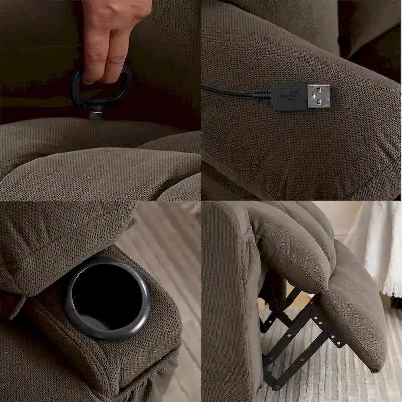 Fauteuil inclinable manuel chauffant et massant en velours à pois avec base pivotante à 360°