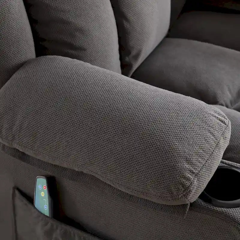 Fauteuil inclinable manuel chauffant et massant en velours à pois avec base pivotante à 360°