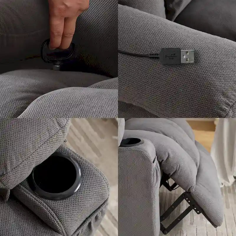 Fauteuil inclinable manuel chauffant et massant en velours à pois avec base pivotante à 360°