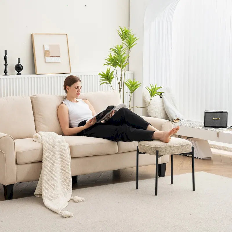 Pouf ottoman rectangulaire simple capitonné en polaire d'agneau