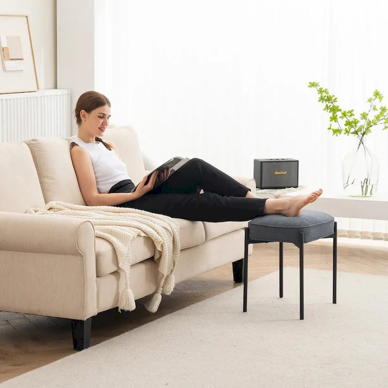 Pouf ottoman rectangulaire simple capitonné en polaire d'agneau