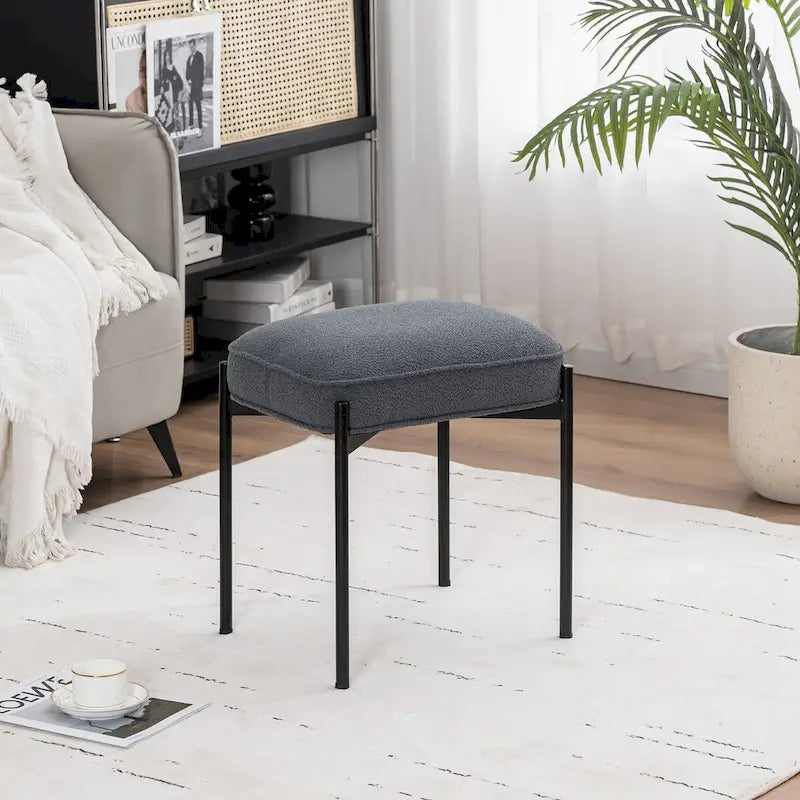 Pouf ottoman rectangulaire simple capitonné en polaire d'agneau