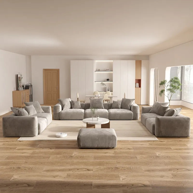 Ensemble de canapés d'angle surdimensionnés en velours côtelé