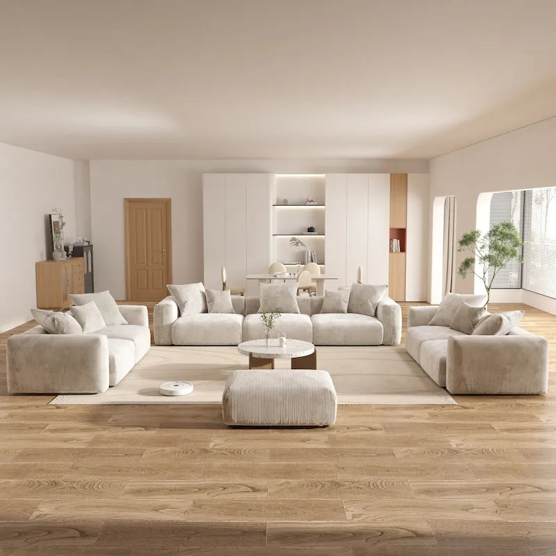 Ensemble de canapés d'angle surdimensionnés en velours côtelé