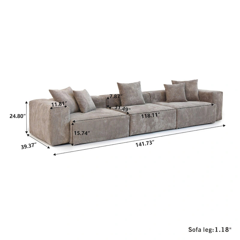 Ensemble de canapés d'angle surdimensionnés en velours côtelé