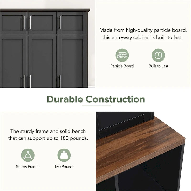 Porte-manteau multifonctionnel avec 4 crochets de suspension dissimulés, banc imitation bois