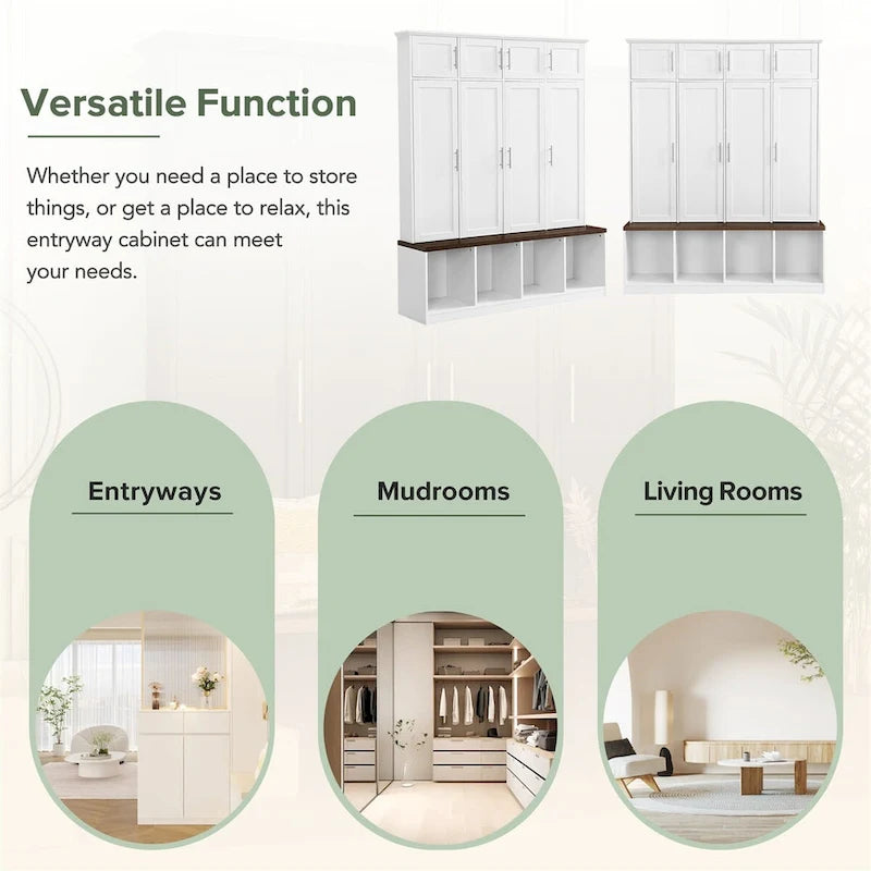 Porte-manteau multifonctionnel avec 4 crochets de suspension dissimulés, banc imitation bois