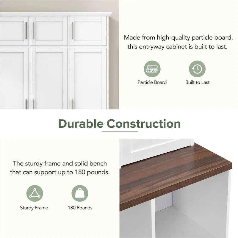 Porte-manteau multifonctionnel avec 4 crochets de suspension dissimulés, banc imitation bois