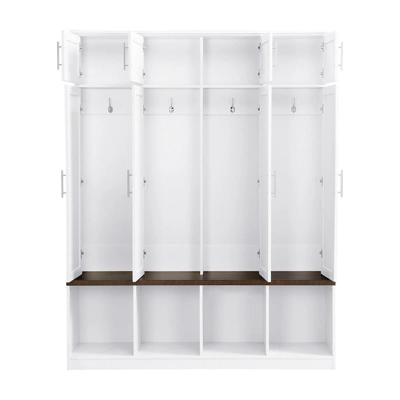 Porte-manteau multifonctionnel avec 4 crochets de suspension dissimulés, banc imitation bois