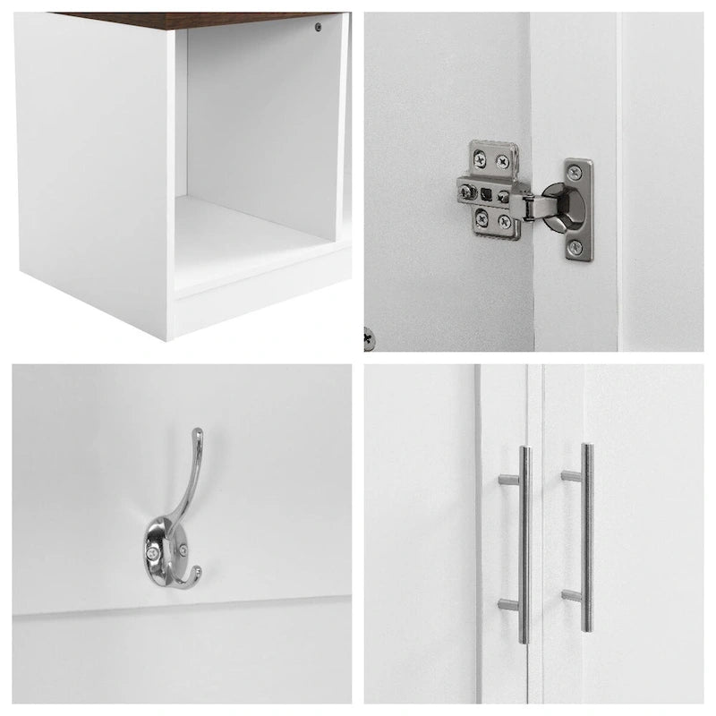 Porte-manteau multifonctionnel avec 4 crochets de suspension dissimulés, banc imitation bois