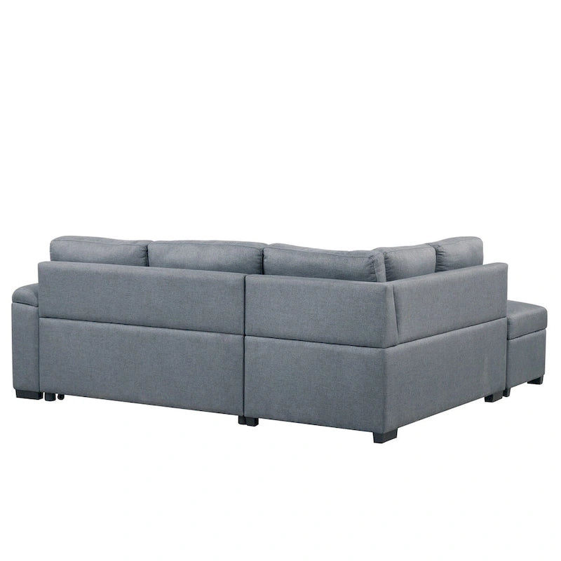 Canapé-lit d'angle en velours en forme de L de 222 cm (87,4 po), 5 places, avec 2 ports USB, pouf de rangement et accoudoir de rangement dissimulé.