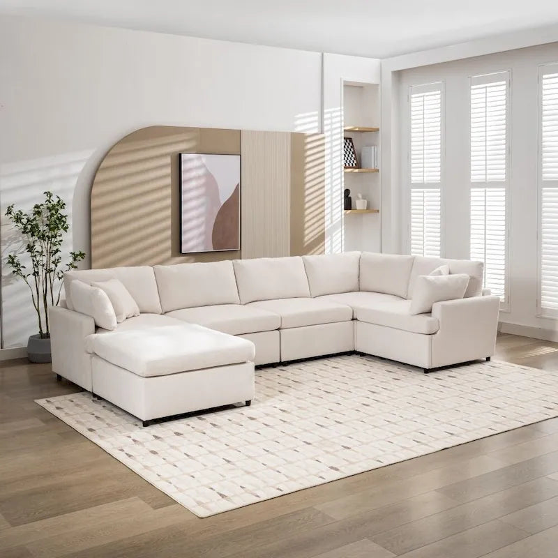 Modern Large U-Shape Sectional Sofa, with Removable Ottomans for Living Room