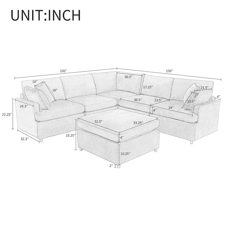Grand canapé d'angle moderne en forme de U, avec poufs amovibles pour salon