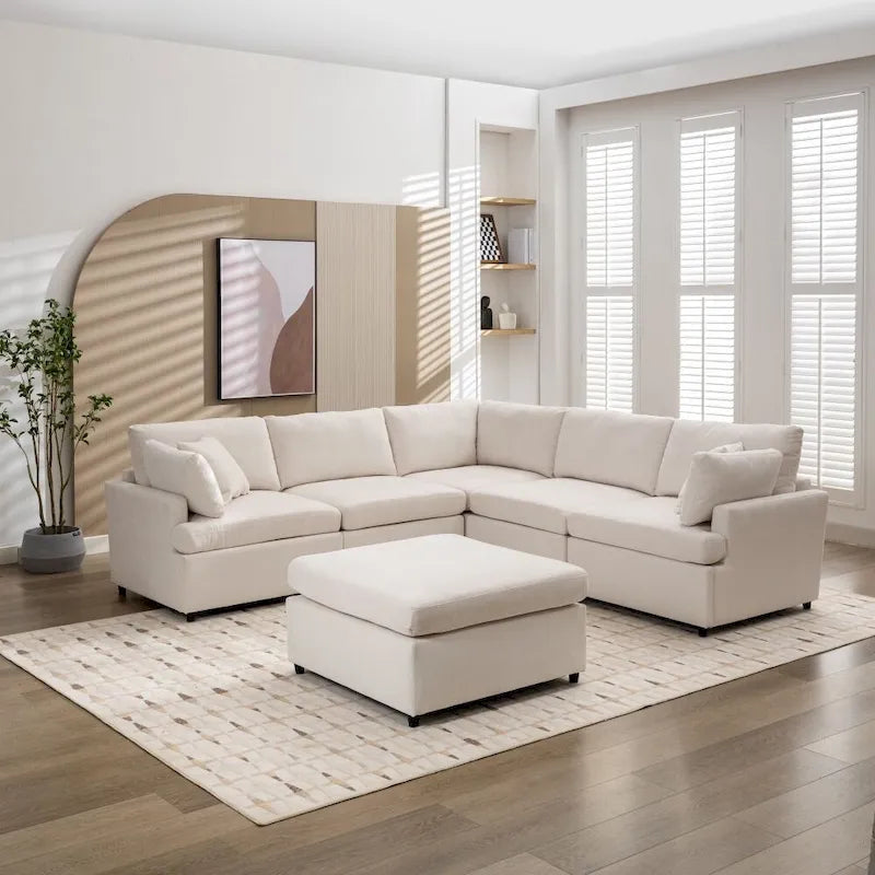 Grand canapé d'angle moderne en forme de U, avec poufs amovibles pour salon