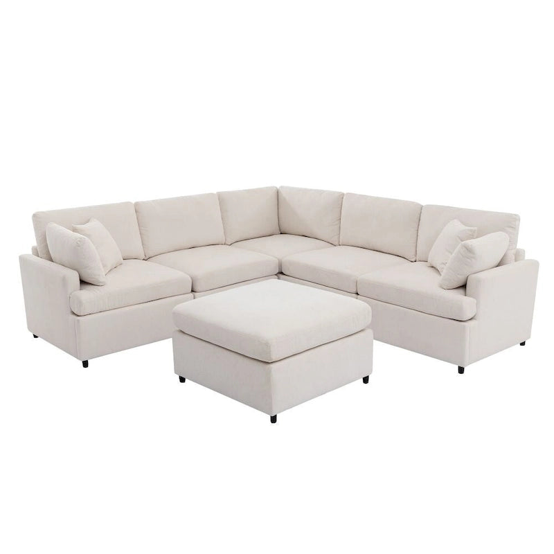 Grand canapé d'angle moderne en forme de U, avec poufs amovibles pour salon