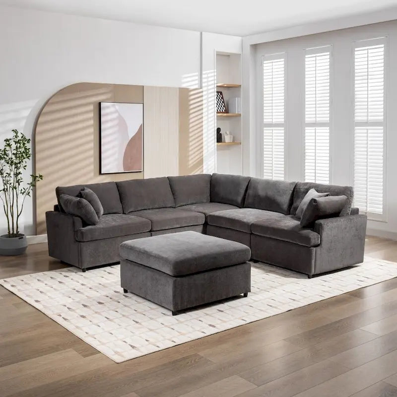 Grand canapé d'angle moderne en forme de U, avec poufs amovibles pour salon